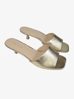 Aprcoco Mules, Gold, Kitten Heel, Square Toe, New with Blemish, 9.5